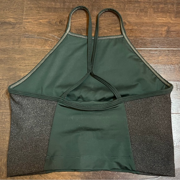 Apron crop top sports bra, size XS, dark green heathered gray - Picture 2 of 6
